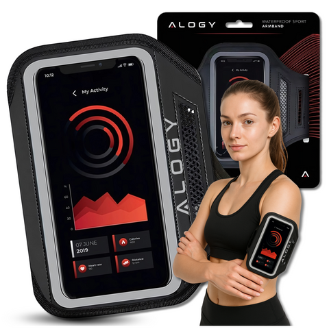 Etui do biegania Alogy WaterProof Sport ArmBand wodoodporna opaska na ramię do telefonu 6.7 cali Czarna