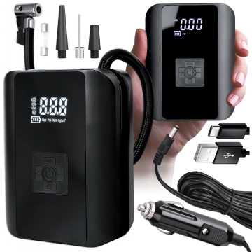 Pompka elektryczna rowerowa do roweru Bezprzewodowa Kompresor Samochodowy przenośny z latarką 150 PSI Alogy Czarna