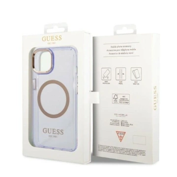 Etui Guess GUHMP14SHTCMU für Apple iPhone 14 6,1" lila/lila Hartschalenetui Gold Outline Translucent MagSafe