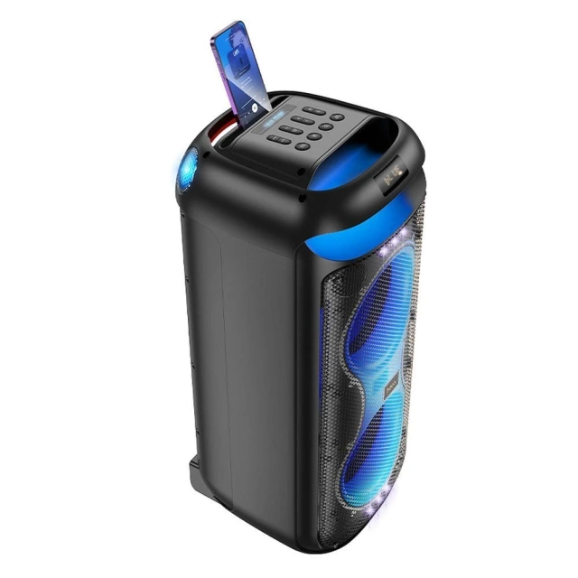 HOCO HA13 Max zestaw karaoke 60 W, RGB LED, 2× bezprzewodowe mikrofony TWS