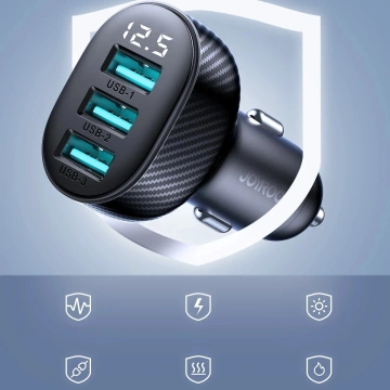 Joyroom JR-CCD03 Autoladegerät 3x USB-A 17W mit Display – Schwarz