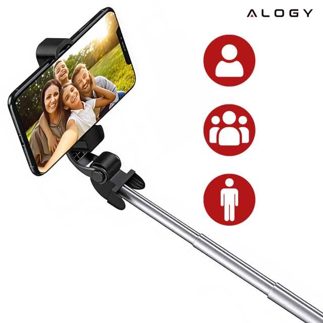 Selfie stick statyw Tripod uchwyt na telefon Alogy Trójnóg kijek do zdjęć selfie pilot Bluetooth 360 Czarny