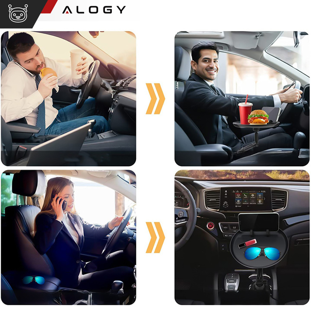Stolik samochodowy podróżny taca tacka uchwyt na telefon jedzenie do auta Alogy Cup Holder Czarny
