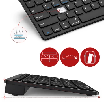 Drahtlose Bluetooth BT 3.0-Tastatur, universell für iPad iMac iOS Android Windows Slim Schwarz