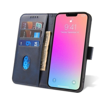 Magnetic Phone Case für iPhone 13 Pro Max elegantes Cover mit Flip-Cover und Standfunktion blau