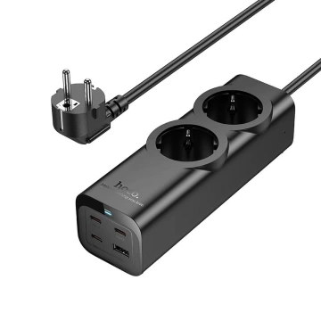 Hoco NS10 Ladeverlängerungskabel 2 m 67W 2x230V USB-C 3x USB-A Schwarz