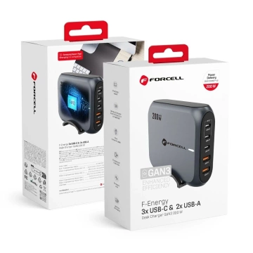 Ładowarka biurkowa Forcell GaN III 200W 3xUSB-C 2xUSB-A PD QC SFC