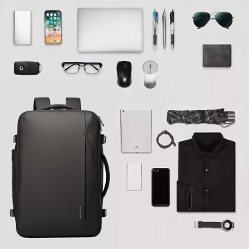 Wasserdichter Rucksack von Bange für 17-Zoll-Laptops, ideal für Stadtreisen, 47,5 x 31 x 26 cm, erweiterbar für Arbeit und Flugreisen, für Damen und Herren, schwarz