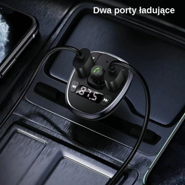  Zestaw głośnomówiący do auta USAMS C21 z transmiterem FM, Bluetooth 5.0, MP3, 2xUSB 3,4A CC115GC01 (US-CC115) czarny/black