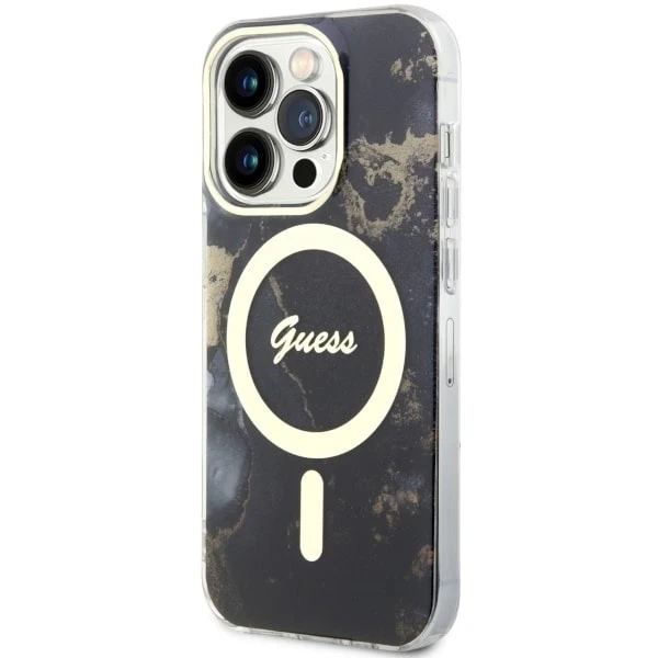 Etui na telefon Guess GUHMP14LHTMRSK do Apple iPhone 14 Pro 6.1" czarny/black hardcase Golden Marble MagSafe