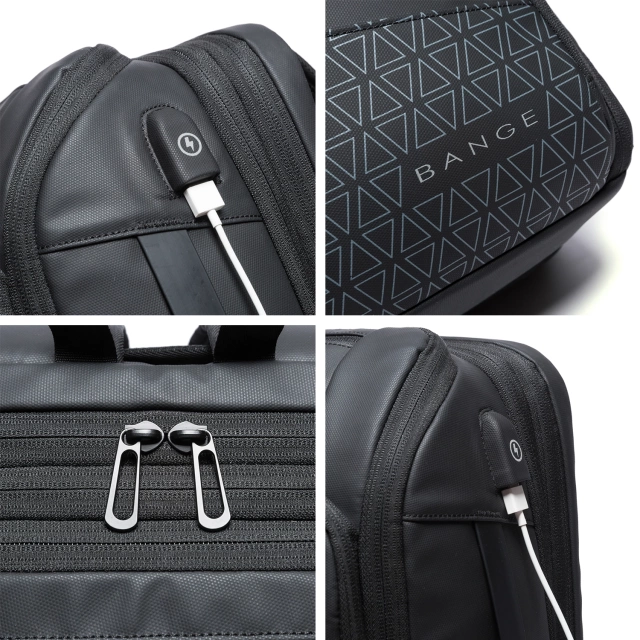 Plecak wodoodporny Bange na laptopa 15.6" miejski podróżny 49x31x18 cm powiększany do pracy samolotu męski damski z gniazdem USB Czarny