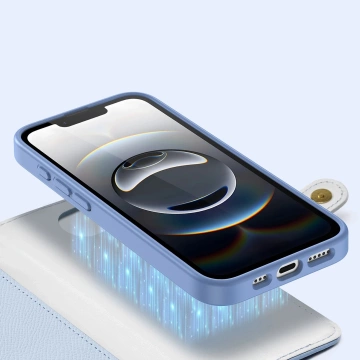 Dux Ducis Lawa iPhone 16e Lederhülle mit blauer MagSafe-Brieftasche