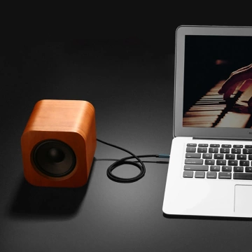 Kątowy kabel UGREEN AUX 2 x mini jack 3,5 mm 1,5m niebieski (AV112)