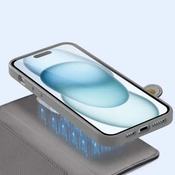 iPhone 15 Dux Ducis Lawa Leder Wallet Case MagSafe Grau