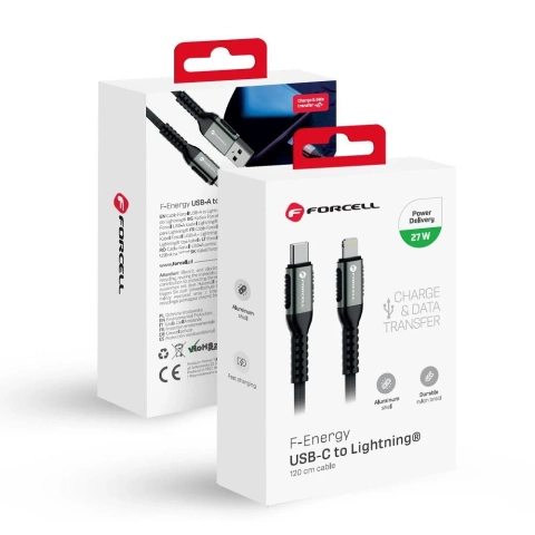 Kabel USB-C zu Lightning 27W 1,2m Nylon Forcell Aluminium iPhone iPad