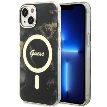 Etui für Telefon Guess GUHMP14MHTMRSK für Apple iPhone 14 Plus 6.7" Czarny/Black Hardcase Golden Marble MagSafe