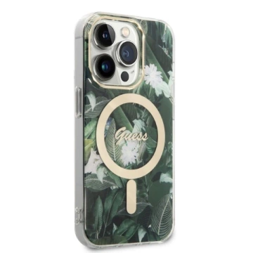 Zestaw Guess GUBPP14LHJEACSA Hülle Ladegerät iPhone 14 Pro 6,1" zielony/grün Hartschale Jungle MagSafe