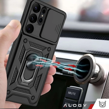 Schutzhülle für Samsung Galaxy S25 Ultra Armored Slide Case Ring Camera Protection Camshield Alogy Schwarz