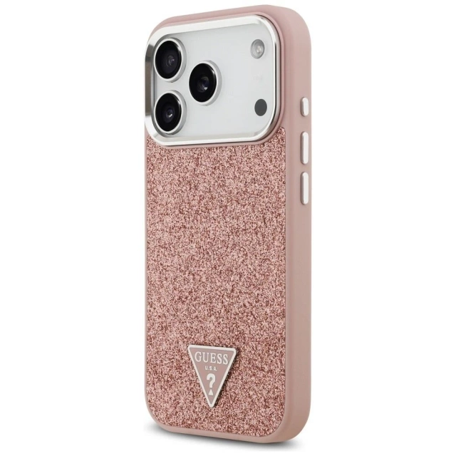Etui Guess Glitter Triangle Logo MagSafe na iPhone 17 Pro - Różowe