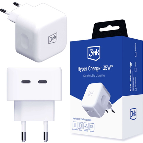 Universelles 90°-Winkelladegerät Zubehör 3mk Hyper Charger PD 35W 2x USB-C Typ C