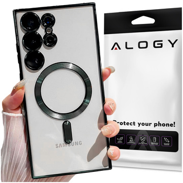 Hülle für Samsung Galaxy S24 Ultra Mag Safe Glamour Case Ringgehäuse Kameraschutz Alogy Schwarz Transparent