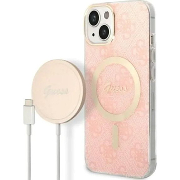 Zestaw Guess GUBPP14MH4EACSP Case Charger iPhone 14 Plus 6,7" różowy/pink Hard Case 4G Print MagSafe