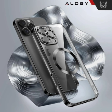 MagSafe Hülle für Apple iPhone 16 Pro Max Alogy Glamour Luxus Ringgehäuse Schwarz und Transparent