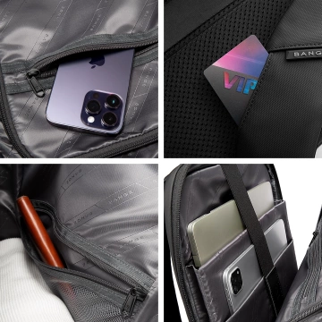 Bange Wasserdichter Rucksack für Laptops bis 15,6 Zoll, 43 x 30 x 18 cm, ideal für Stadt, Reisen, Arbeit und Flugreisen, für Damen und Herren, Schwarz