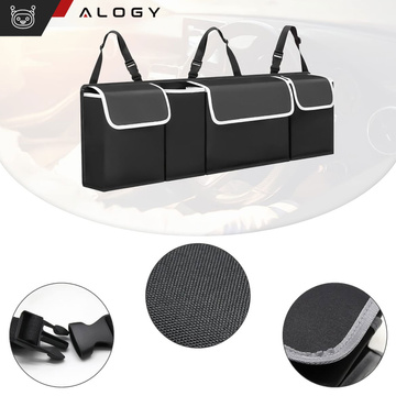 Auto-Organizer, Tasche für den Kofferraum des Autos, großer Kofferraum für den Sitz mit Klettverschluss, Alogy Black, 2x Kopfstützenhalterung