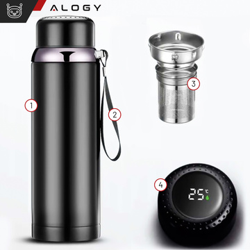 Thermosflasche Thermoflasche 800 ml für Kaffee Tee Yerba Mate LED-Siebschnur Alogy-Display Schwarz