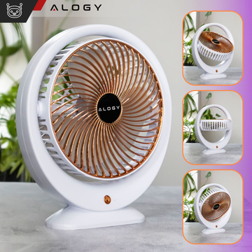 Wentylator wiatrak biurkowy stojący mocny mały przenośny bezprzewodowy 1200mAh USB-C Alogy Biały