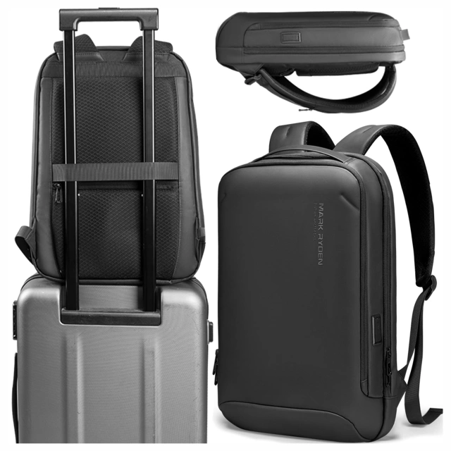 Plecak na Laptopa 15.6" Mark Ryden, Wodoodporny, Lekki i Smukły, Podróżny z Wyjściem USB, Kieszenią na Karty i Zamkiem YKK, Materiał EVA, 14L (42×30×12 cm) – Czarny