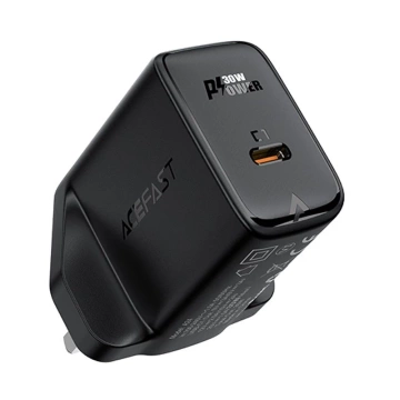 Acefast ładowarka sieciowa GaN (wtyczka UK) USB Typ C 30W, Power Delivery, PPS, Q3 3.0, AFC, FCP czarny (A24 UK black)