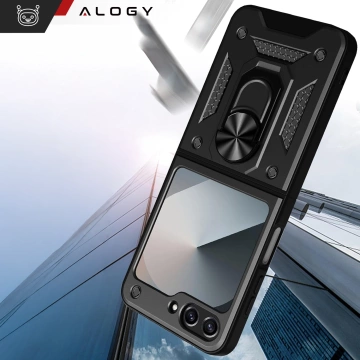 Hülle für Samsung Galaxy Z Flip 6 Armored Case Stand Ring Alogy schwarz