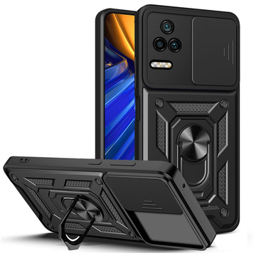 Pancerne etui Camshield Pro Stand Cover Ring z osłoną aparatu do Xiaomi Poco F4 5G Czarne