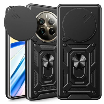 Hülle für Realme 12 Pro 5G / Realme 12 Pro Plus 5G, gepanzerte Schiebehülle, Ringgehäuse, Kameraschutz, Camshield Alogy, Schwarz