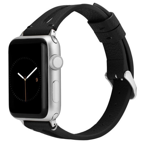 Lederarmband Alogy Leder für Apple Watch 42/44/45 / 49mm Schwarz