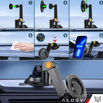 Magnetische Autotelefonhalterung für Auto, Auto, Fenster, Cockpit, Armaturenbrett, Telefon, Mag Safe Alogy, Schwarz