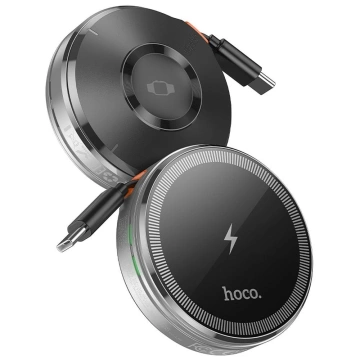 HOCO Kabelloses Ladegerät mit einziehbarem Kabel Typ-C, kompatibel mit MagSafe und Apple Watch, 15 W, CQ18, Silber