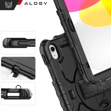 Etui ochronne Alogy Pirate Armor stojak pasek case obudowa do Apple iPad (10 Gen.) 2022 10.9" /  iPad 11 A16 (11. Gen.) 2025 Czarne