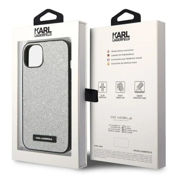 Karl Lagerfeld KLHCP14MG2ELS Schutzhülle für Apple iPhone 14 Plus 6,7" Hardcase Silber/Silber Glitter Plaque Logo