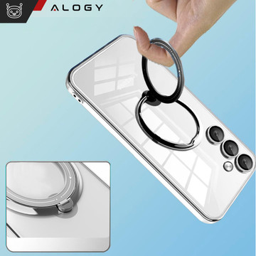 Hülle für Samsung Galaxy S24 Plus Magnetische Hülle Ring Mag Safe Klarer Halter Magnet Alogy Schwarz Transparent Qi Ladegerät