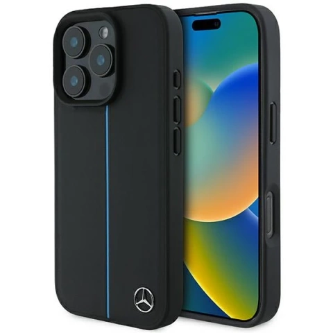 Etui Mercedes do iPhone 16 Pro Max 6.9" Hardcase MB Blue Line Leather MagSafe Czarny