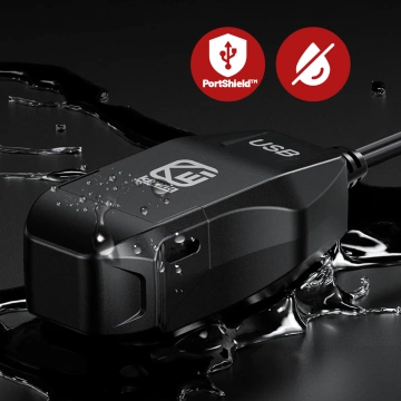 Kewig USB-A Motorradladegerät 18W, QC-Schnellladung, wasserdicht (IP65) mit Ein-/Ausschalter und LED-Hintergrundbeleuchtung, Lenkerhalterung, für Handy, Kamera und Gegensprechanlage – Schwarz