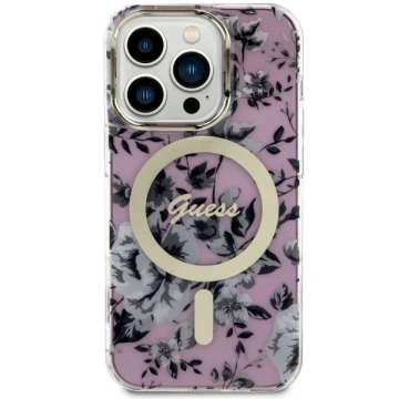 Guess GUHMP14LHCFWSP Handyhülle für Apple iPhone 14 Pro 6.1" pink/pink Hardcase Flower MagSafe