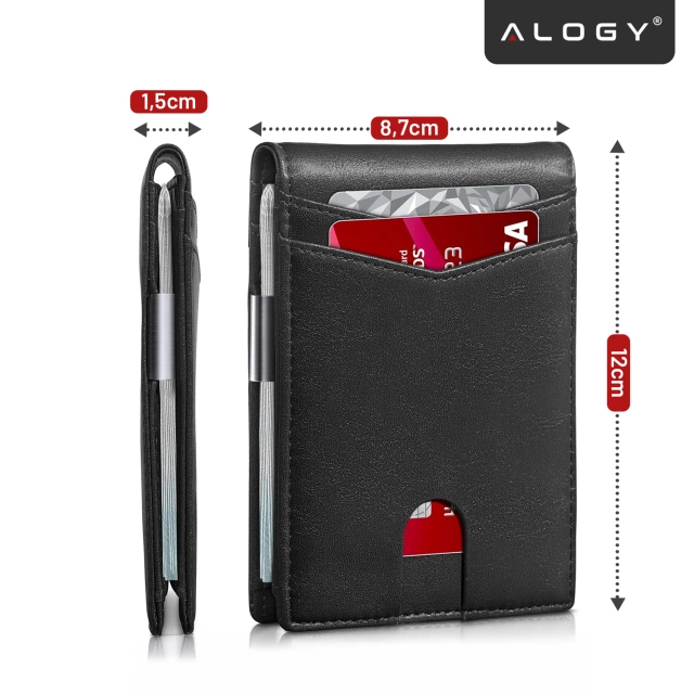Portfel RFID Etui ochronne blokujące sygnał na karty dokumenty cienki Alogy Small męski damski Wallet Czarny