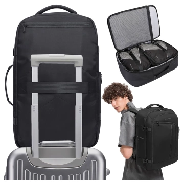 Bange wasserdichter Rucksack für 15,6-Zoll-Laptop, Stadtreisender, 45 x 30 x 16 cm, für Arbeit, Flugzeug, Herren, Damen, mit USB-Anschluss Schwarz