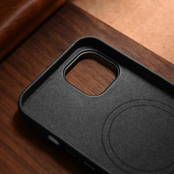 iCarer Case Lederhülle für iPhone 14 Plus Echtlederhülle schwarz (MagSafe kompatibel)