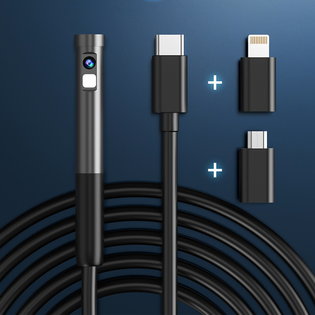 Kamera inspekcyjna endoskopowa podwójna Alogy Duo Cam 1920 Full HD Endoskop Lightning do iPhone, USB-C, micro USB 3m 8mm czarna