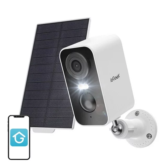 ieGeek Bezprzewodowa kamera zewnętrzna WiFi 3MP biała z panelem solarnym